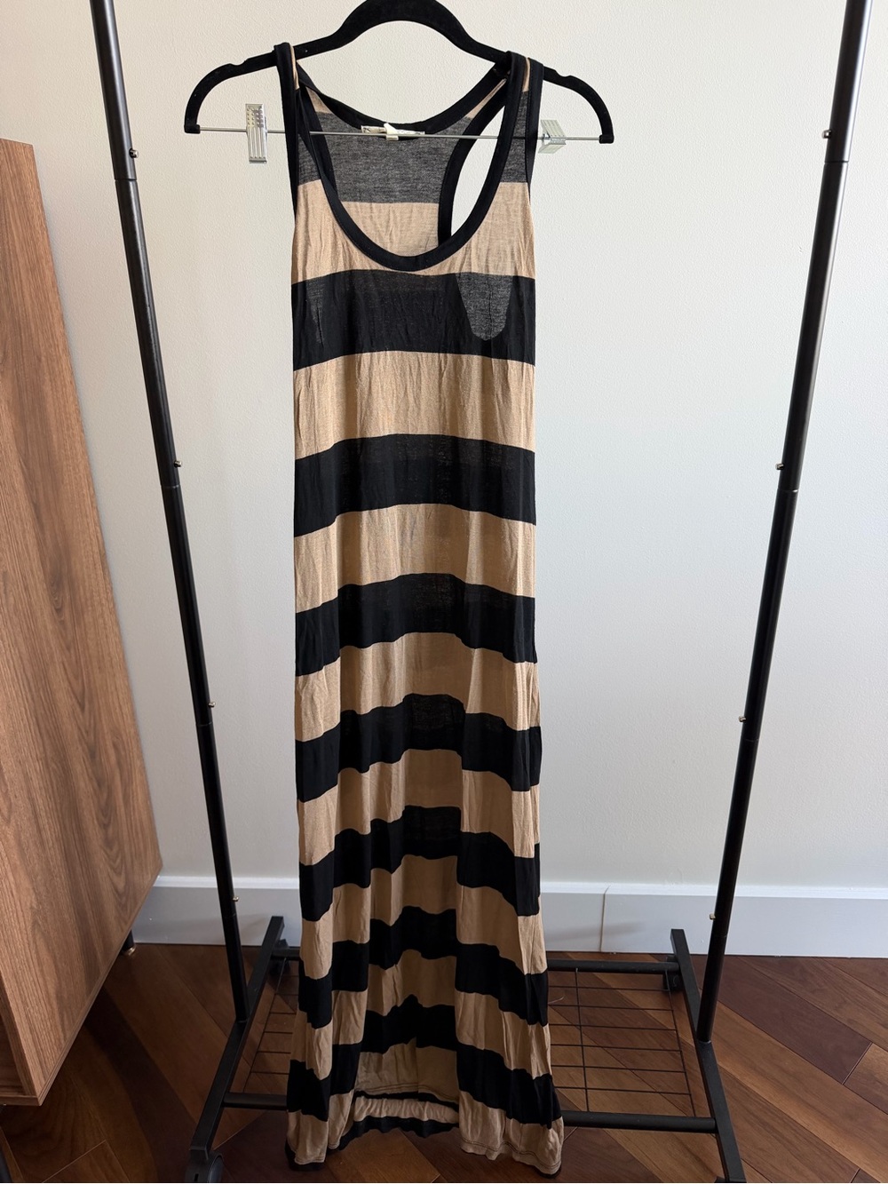 Joie Black & Tan Striped Rayon Racerback Maxi Dress Size XS